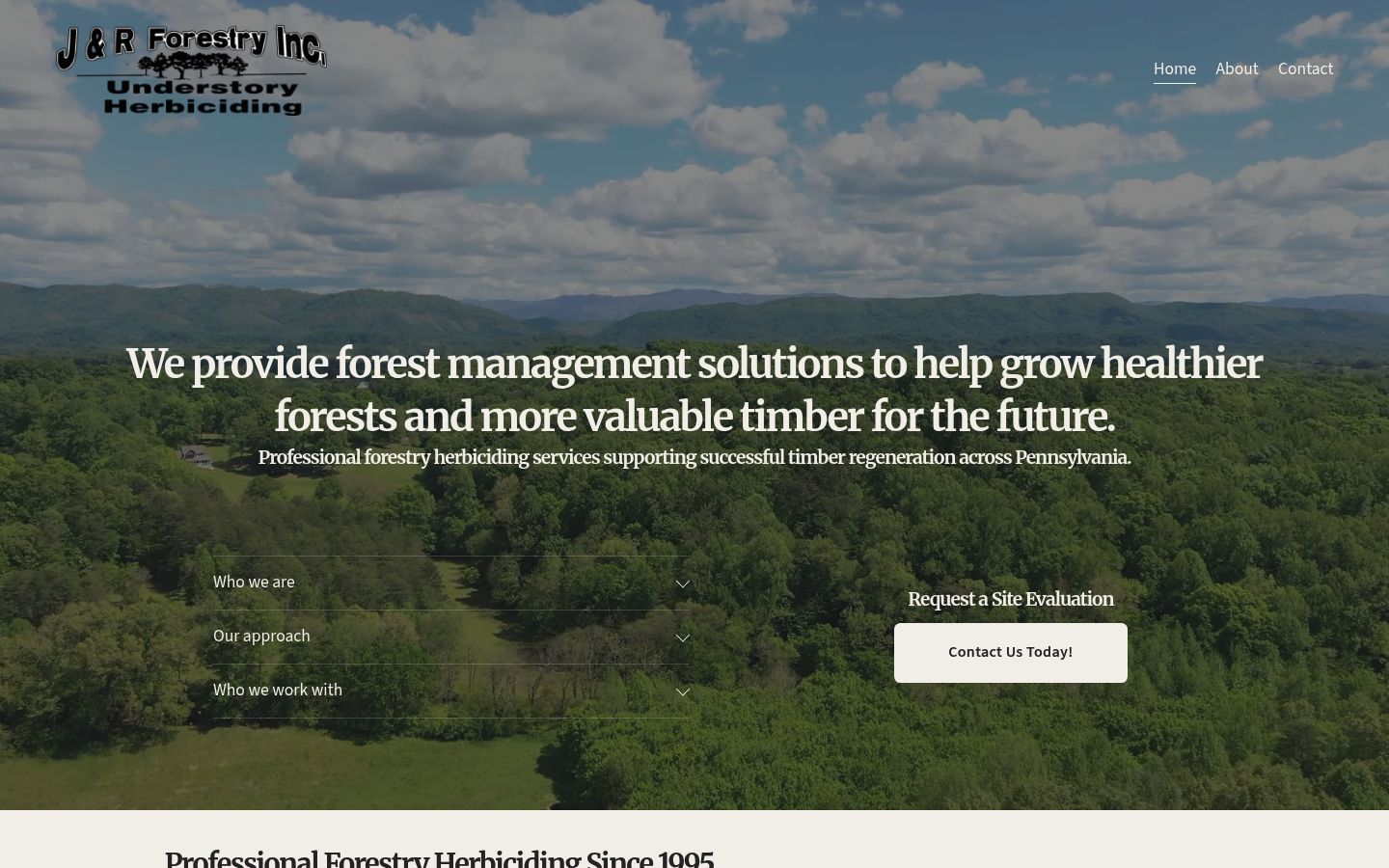 Homepage screenshot of J & R Forestry, Inc.