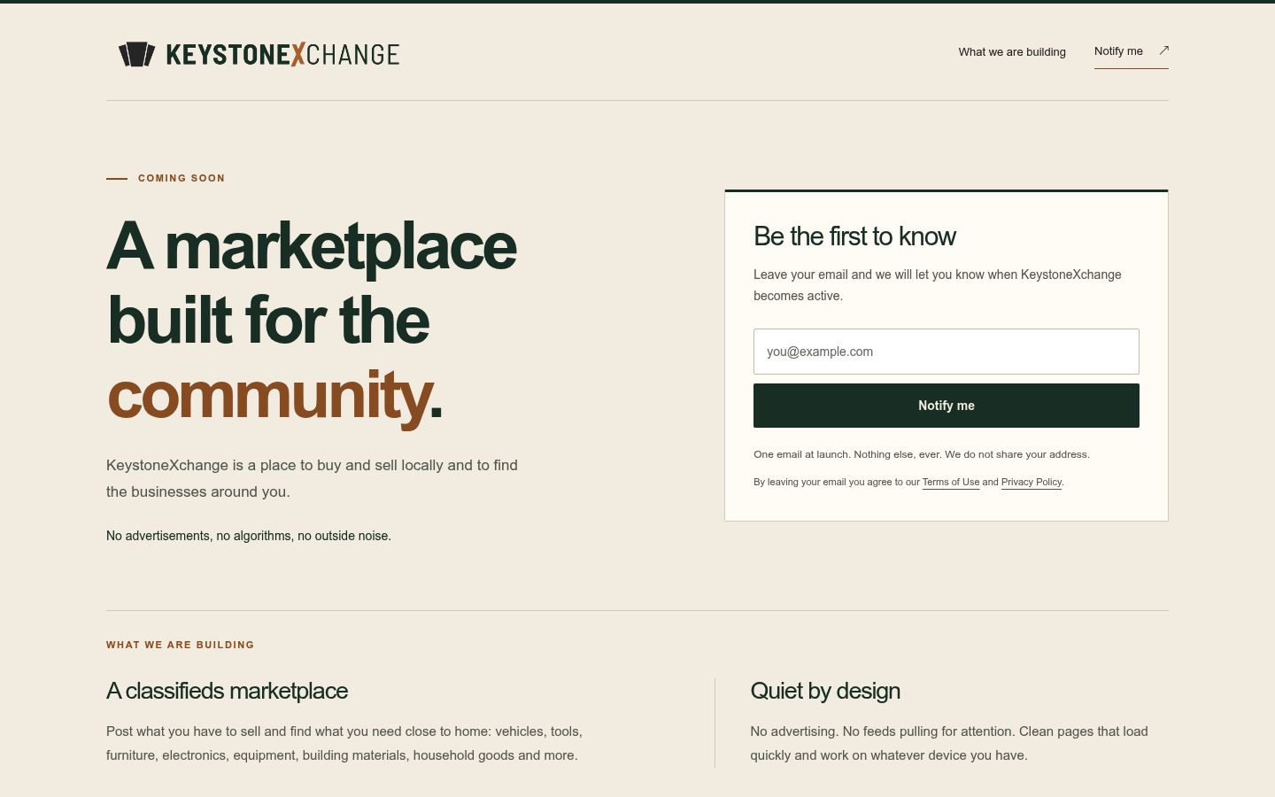 Homepage screenshot of Keystone Xchange