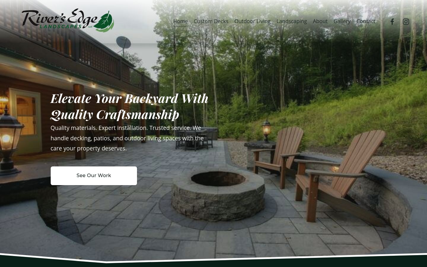 Homepage screenshot of River’s Edge Landscapes, LLC